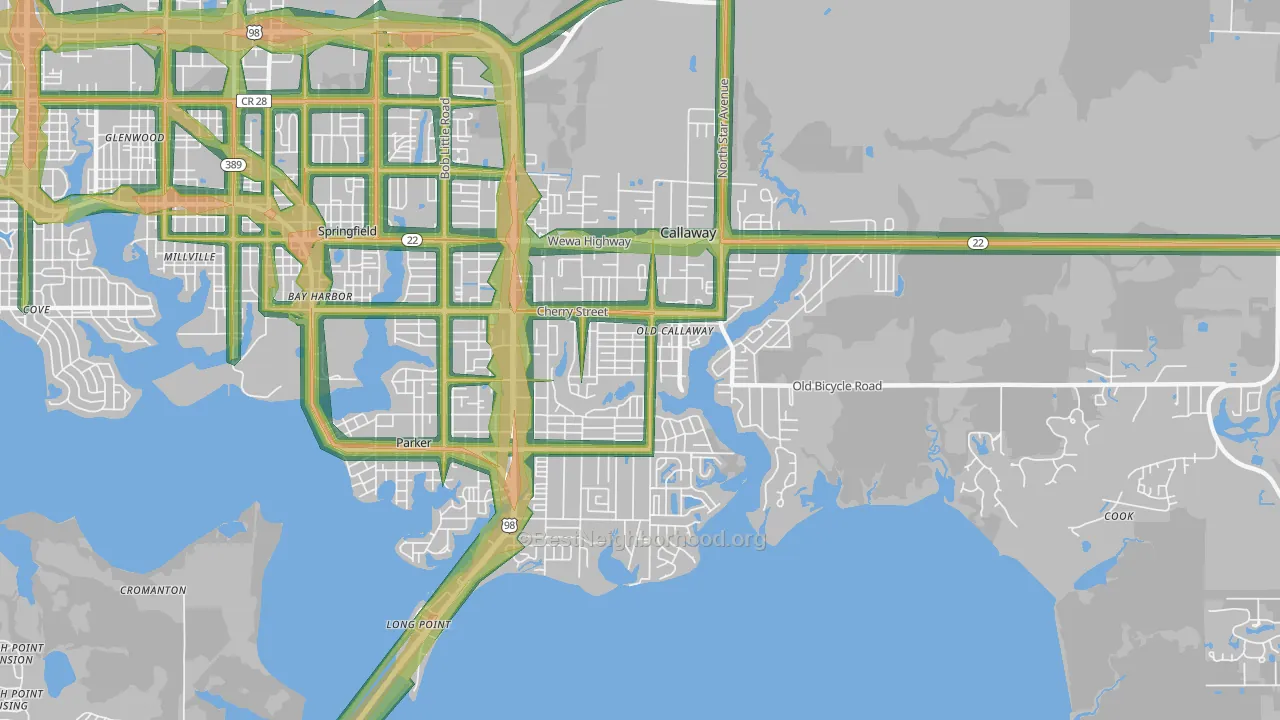Callaway, FL Map of Noise Levels in Callaway
