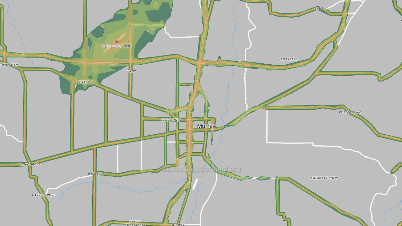 Calloway County, KY Map of Noise Levels in Calloway County