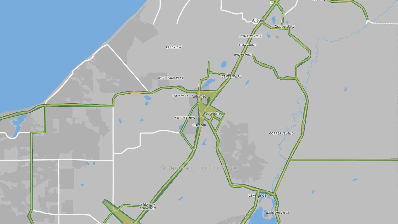 Calumet, MI Map of Noise Levels in Calumet