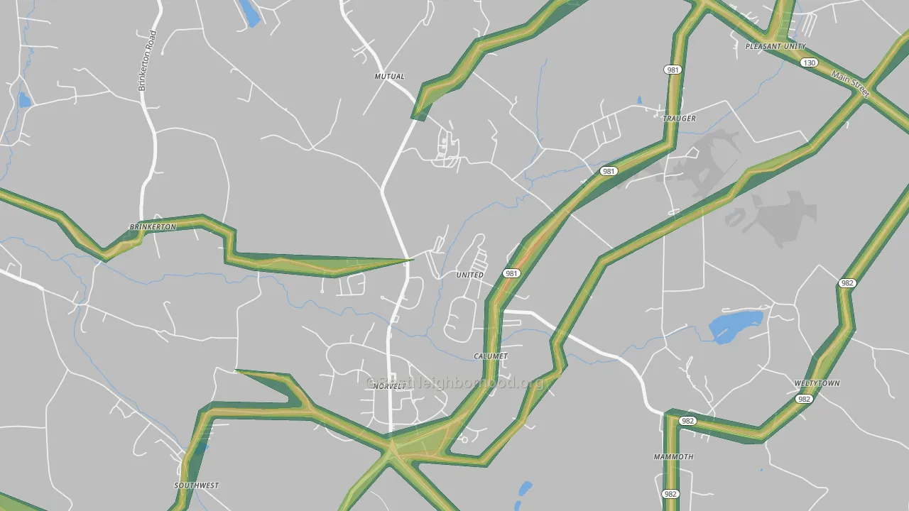 Calumet, PA Map of Noise Levels in Calumet
