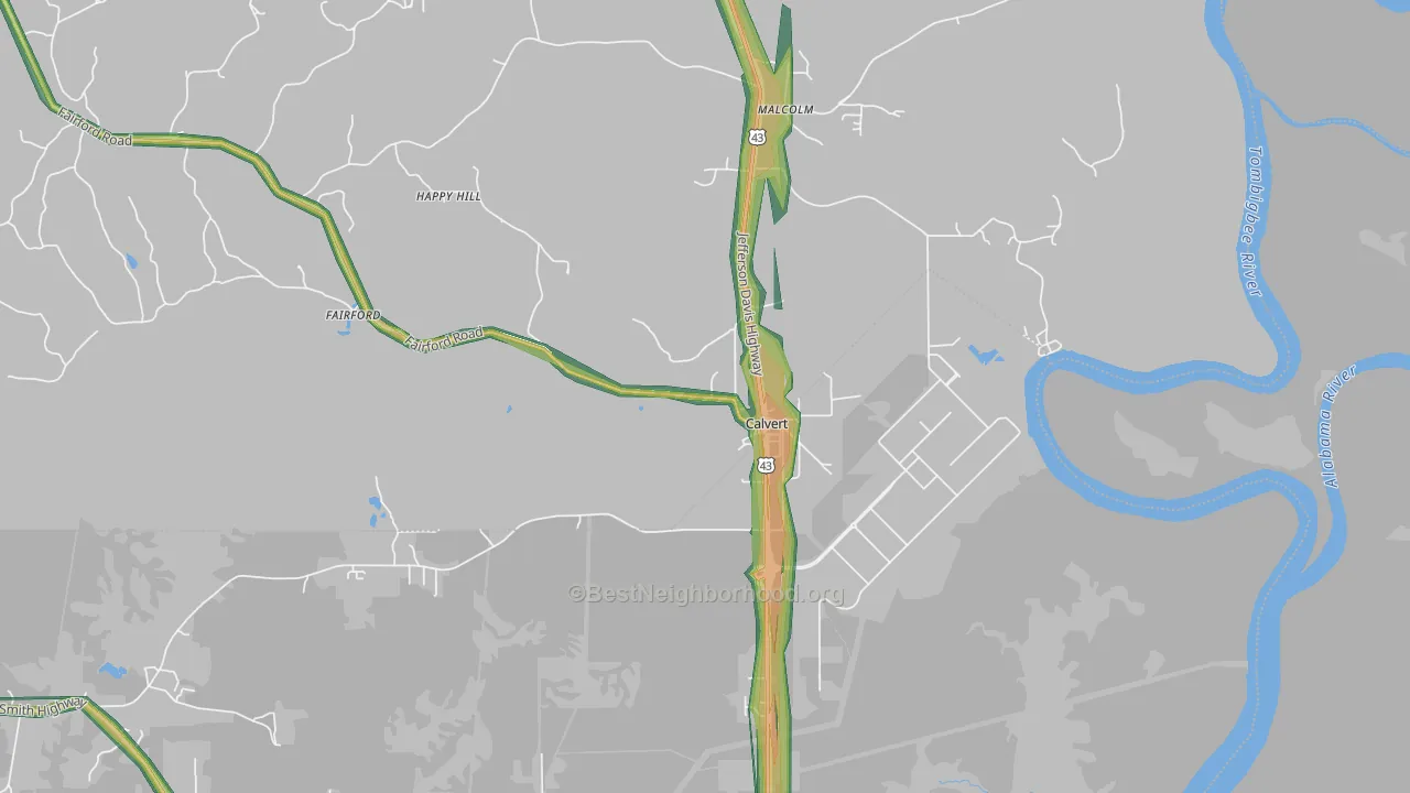Calvert, AL Map of Noise Levels in Calvert