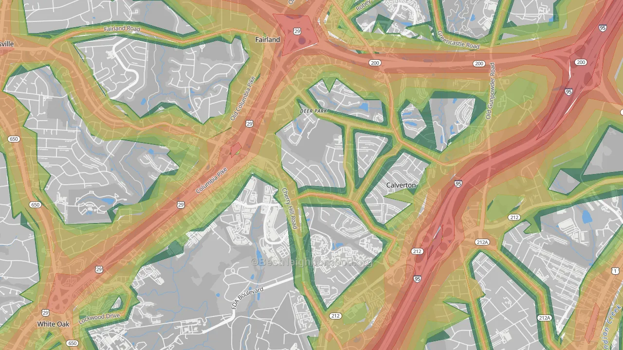 Calverton, MD Map of Noise Levels in Calverton