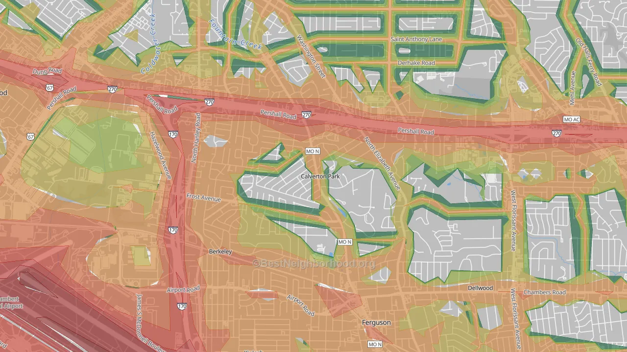 Calverton Park, MO Map of Noise Levels in Calverton Park