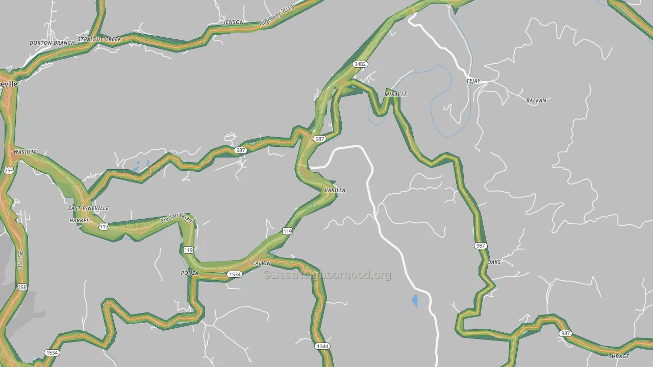 Calvin, KY Map of Noise Levels in Calvin