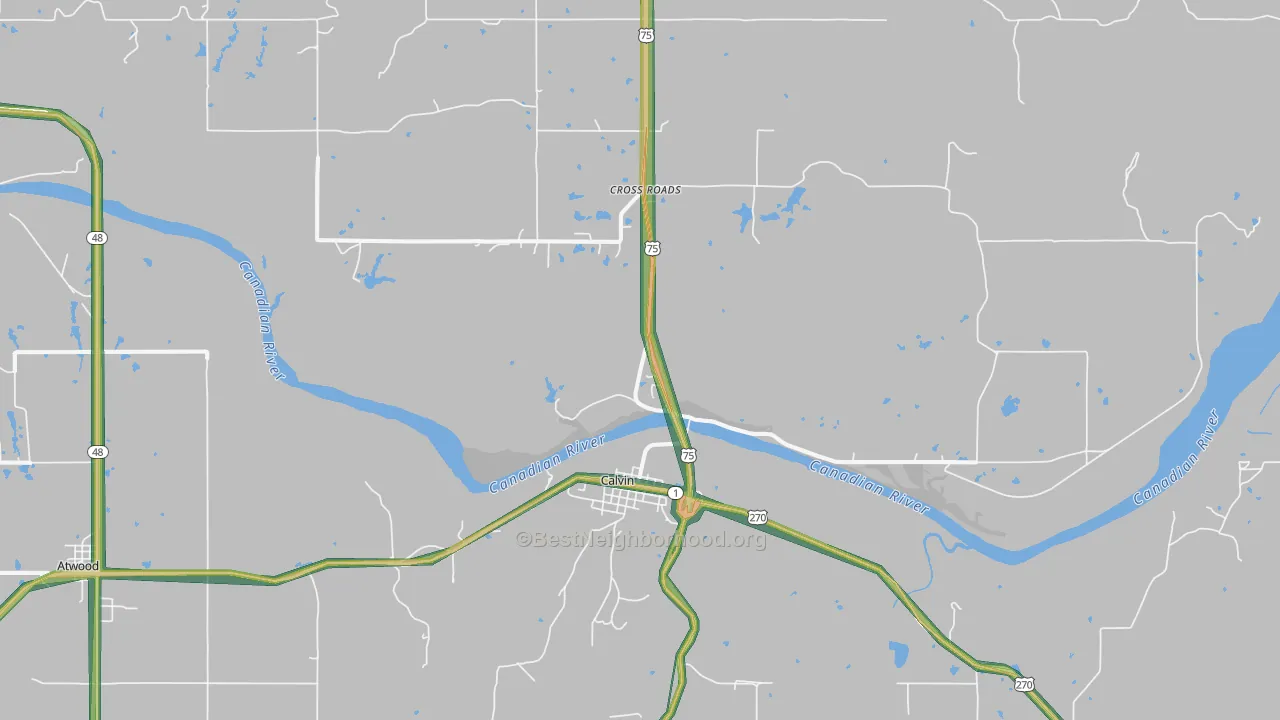 Calvin, OK Map of Noise Levels in Calvin