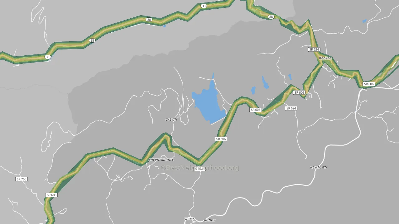 Calvin, VA Map of Noise Levels in Calvin