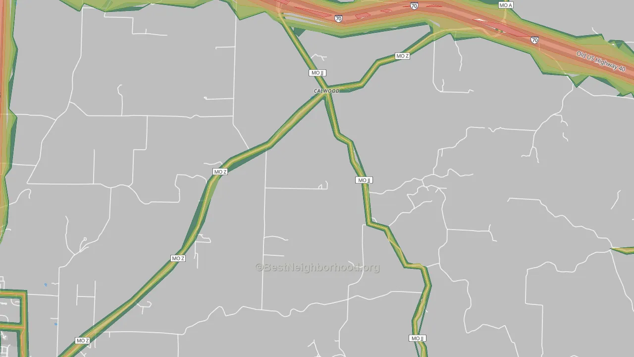 Calwood, MO Map of Noise Levels in Calwood