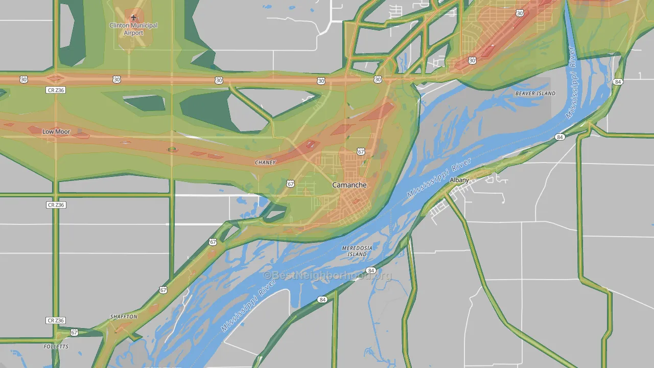 Camanche, IA Map of Noise Levels in Camanche