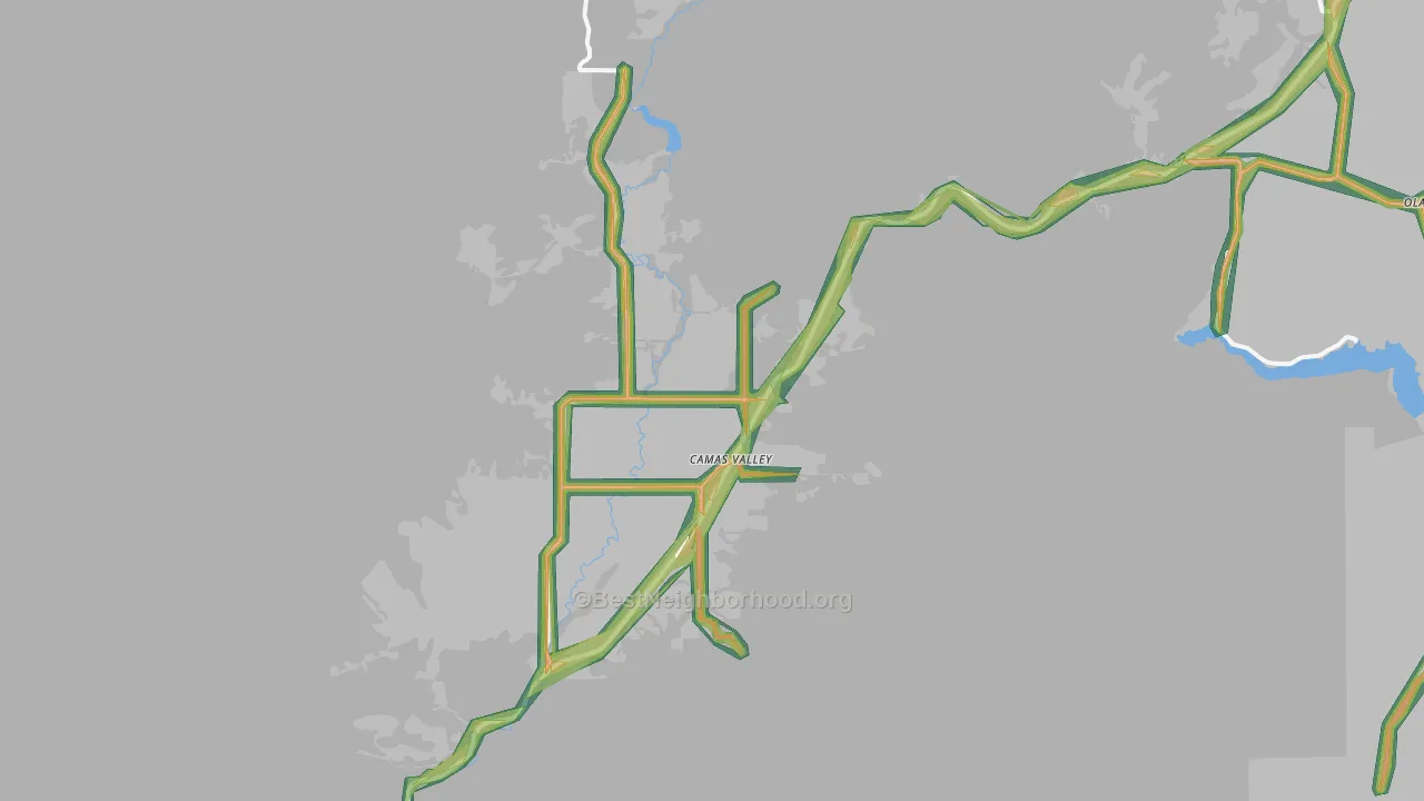 Camas Valley, OR Map of Noise Levels in Camas Valley
