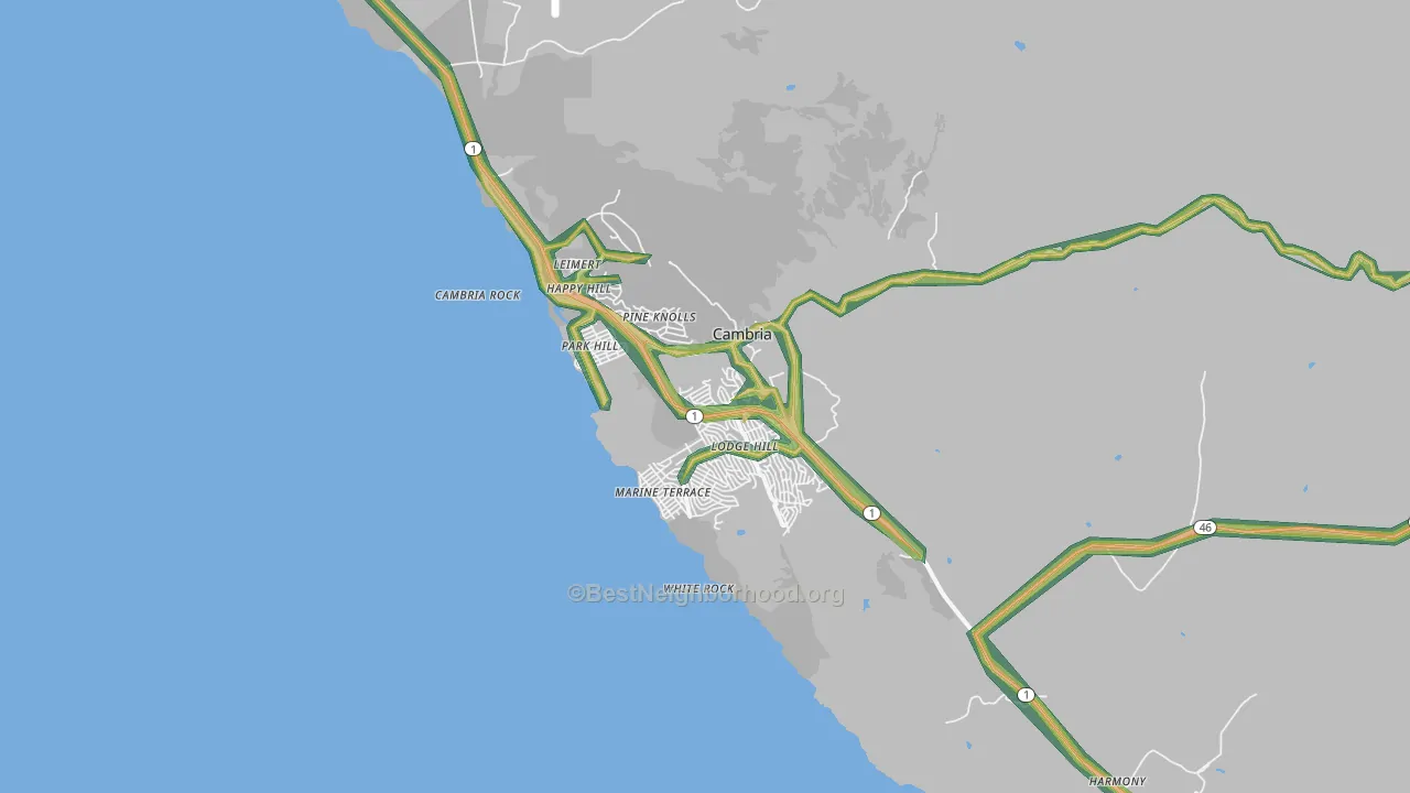 Cambria, CA Map of Noise Levels in Cambria
