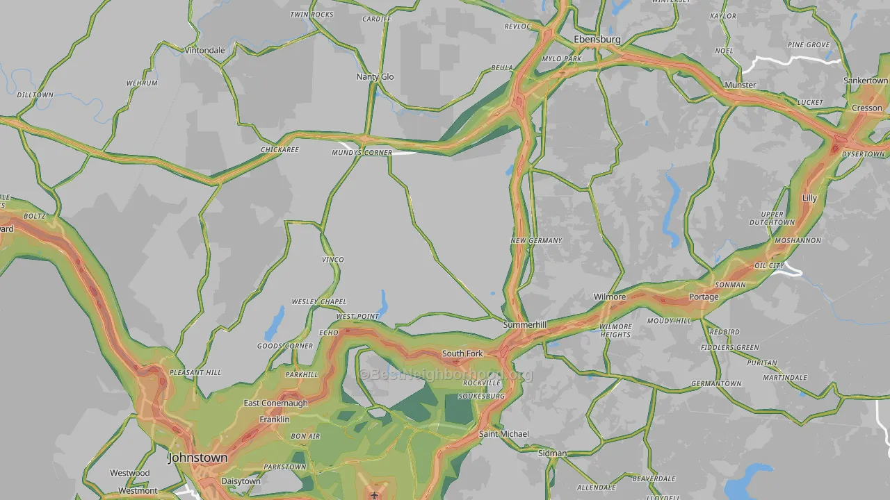 Cambria County, PA Map of Noise Levels in Cambria County
