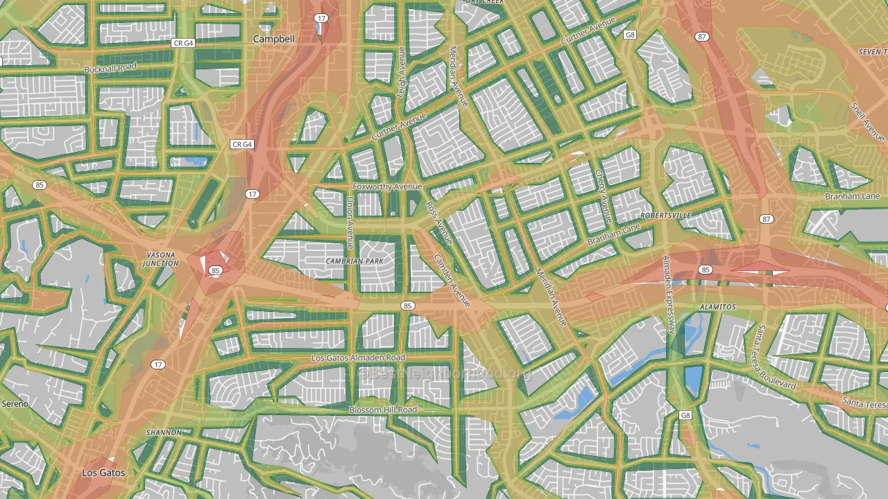 Cambrian Park, San Jose, CA Map of Noise Levels in Cambrian Park