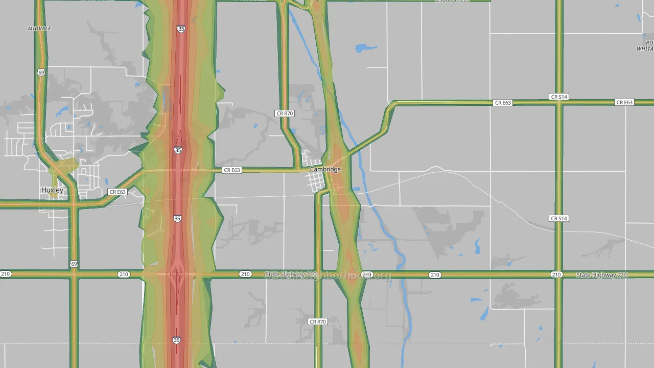 Cambridge, IA Map of Noise Levels in Cambridge