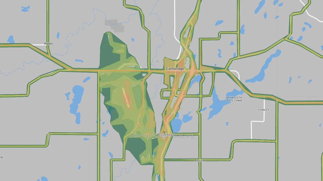 Cambridge, MN Map of Noise Levels in Cambridge