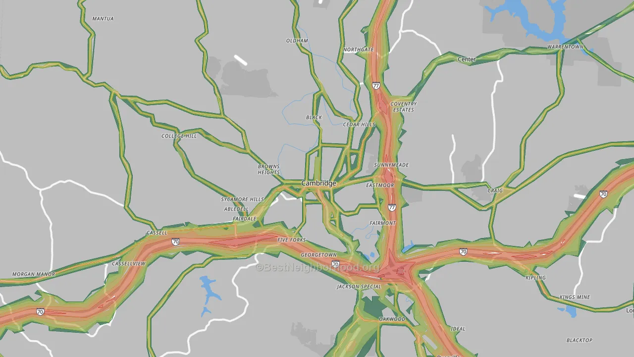 Cambridge, OH Map of Noise Levels in Cambridge