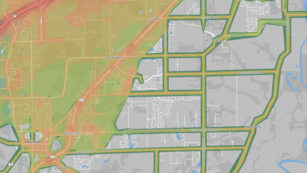 Camby, IN Map of Noise Levels in Camby