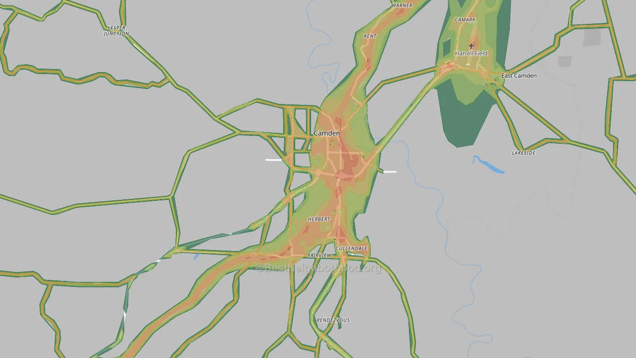 Camden, AR Map of Noise Levels in Camden