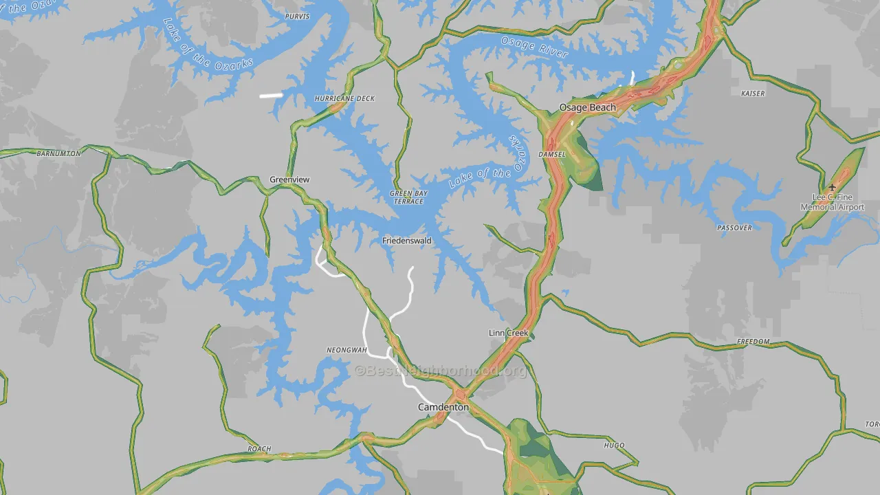 Camden County, MO Map of Noise Levels in Camden County