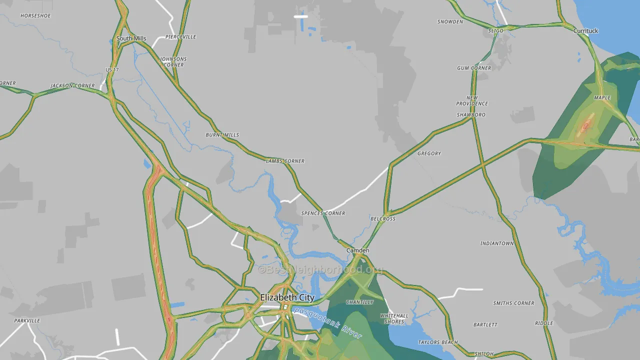 Camden County, NC Map of Noise Levels in Camden County
