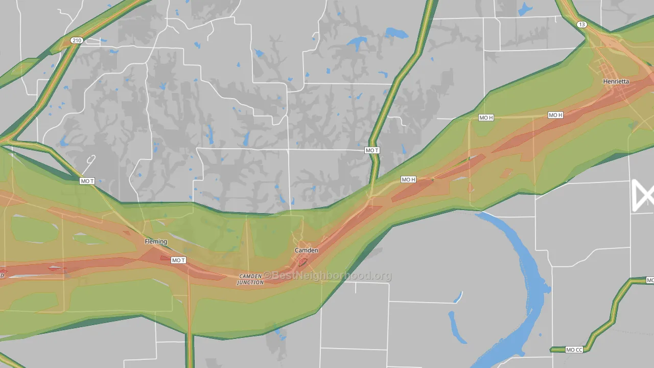 Camden, MO Map of Noise Levels in Camden