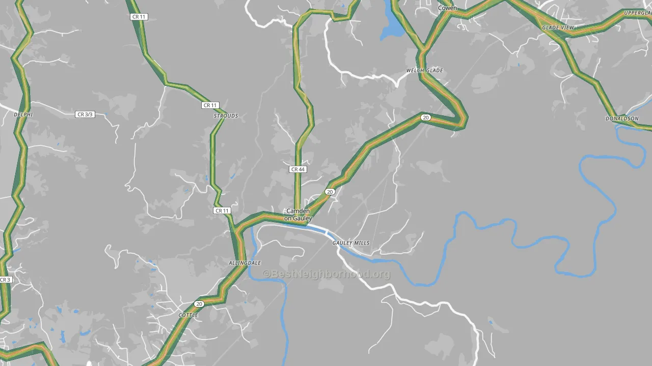 Camden-on-Gauley, WV Map of Noise Levels in Camden-on-Gauley