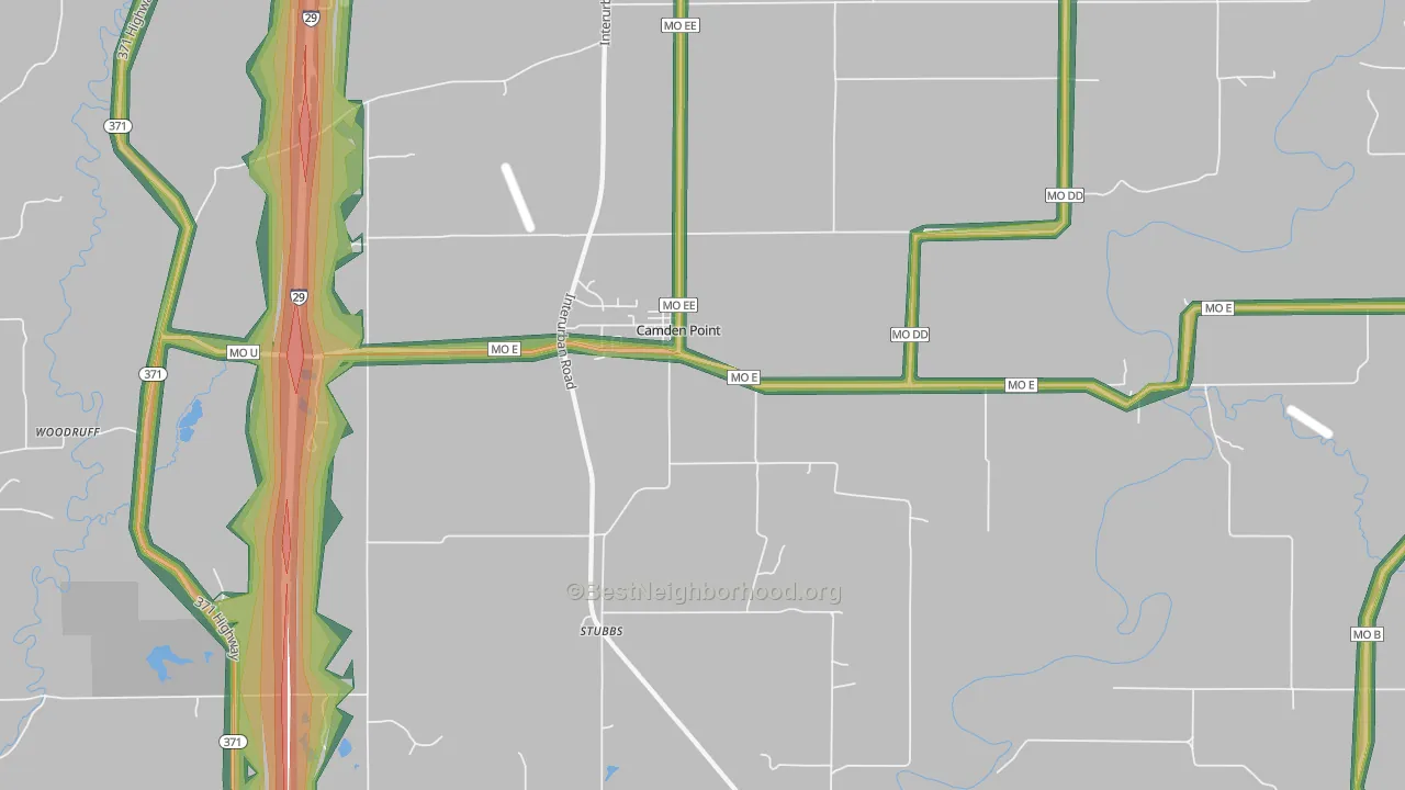 Camden Point, MO Map of Noise Levels in Camden Point