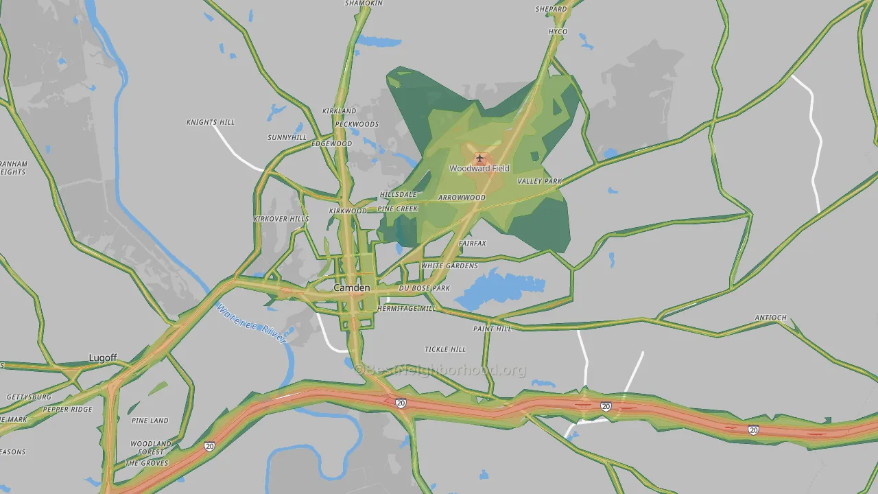 Camden, SC Map of Noise Levels in Camden