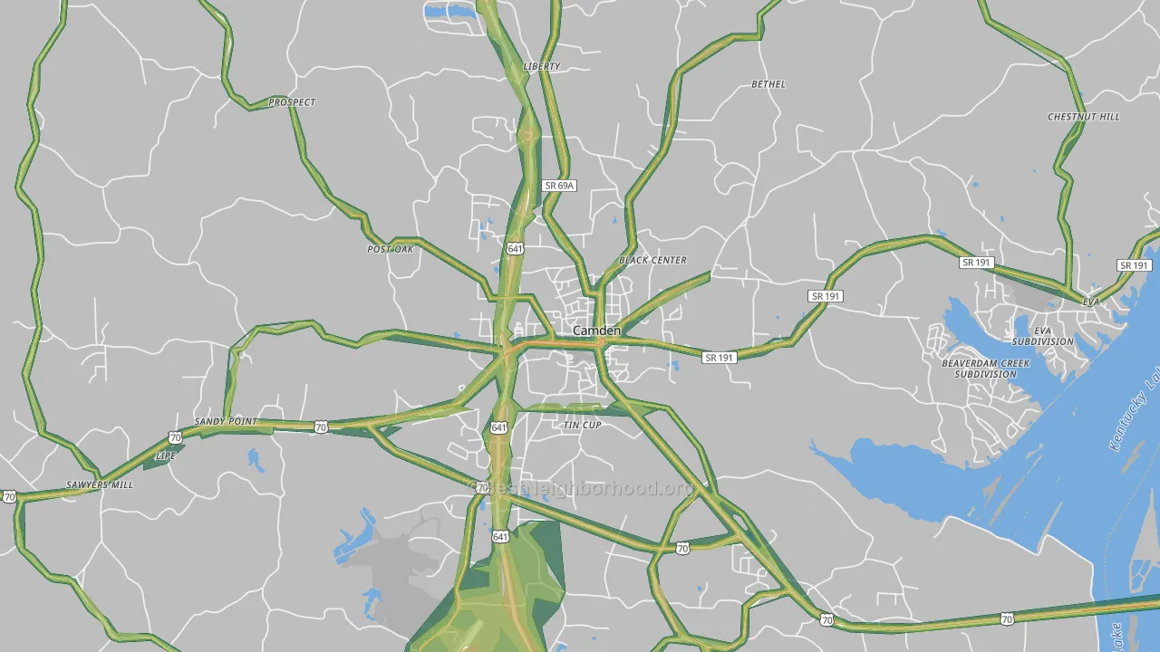 Camden, TN Map of Noise Levels in Camden