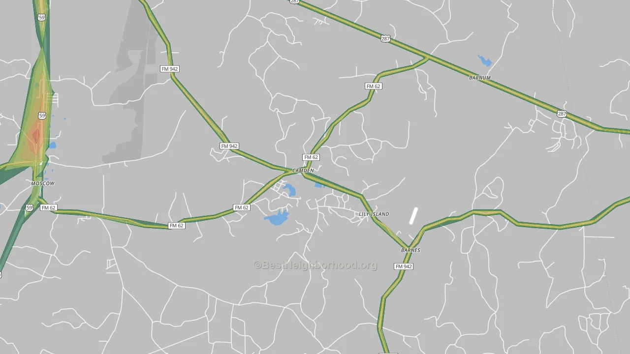 Camden, TX Map of Noise Levels in Camden