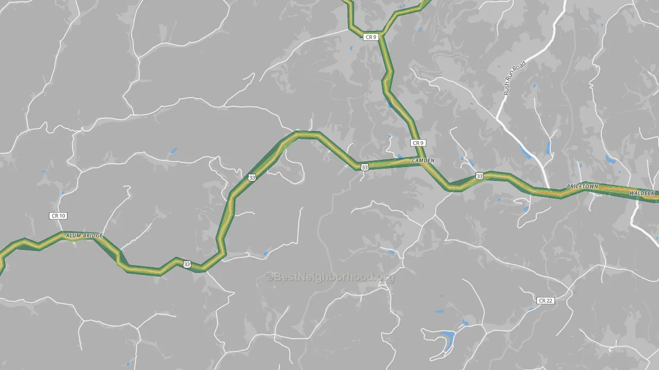 Camden, WV Map of Noise Levels in Camden