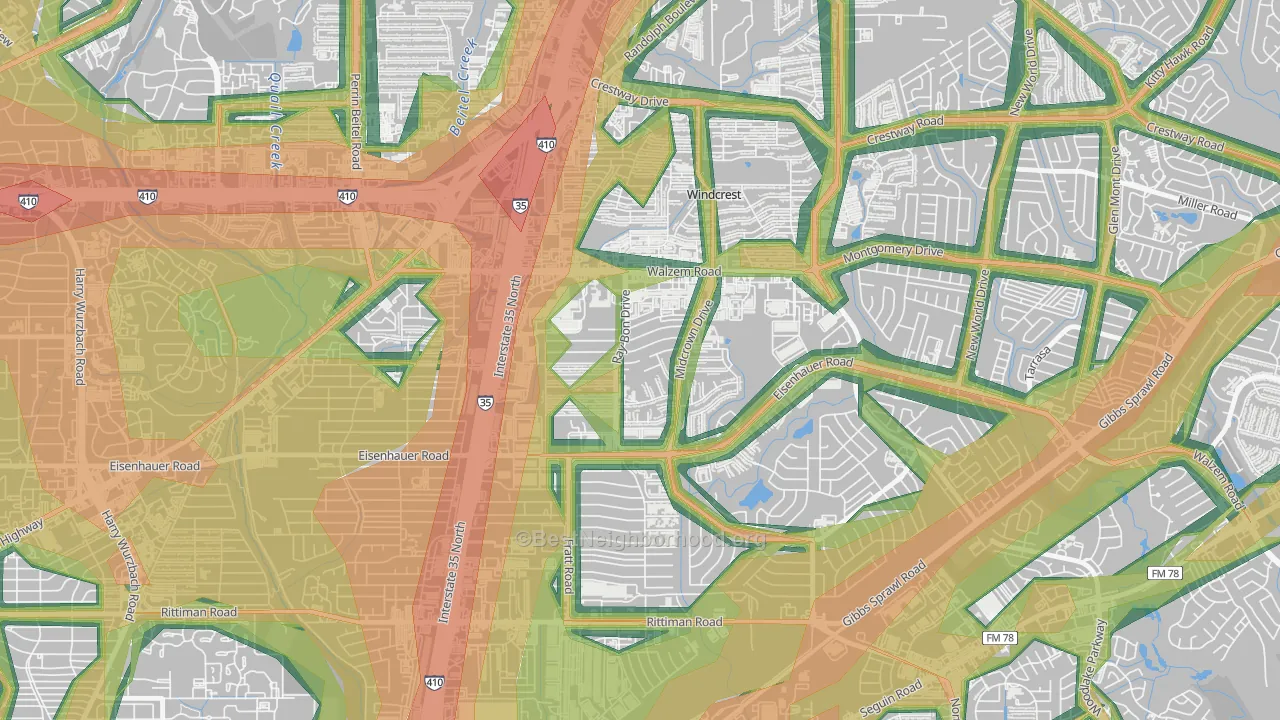 Camelot, San Antonio, TX Map of Noise Levels in Camelot