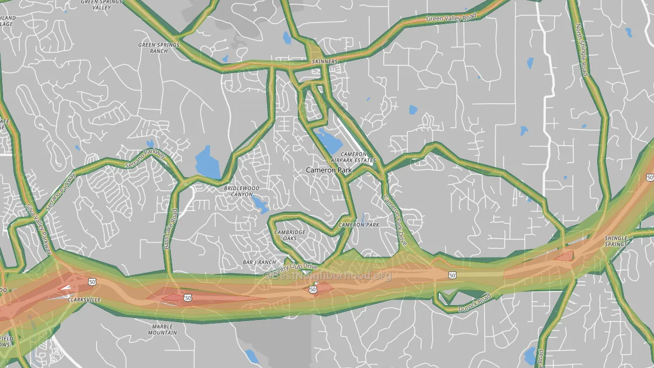 Cameron Park, CA Map of Noise Levels in Cameron Park