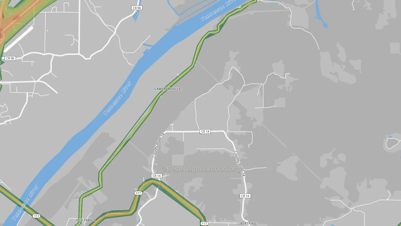 Cameronsville, AL Map of Noise Levels in Cameronsville