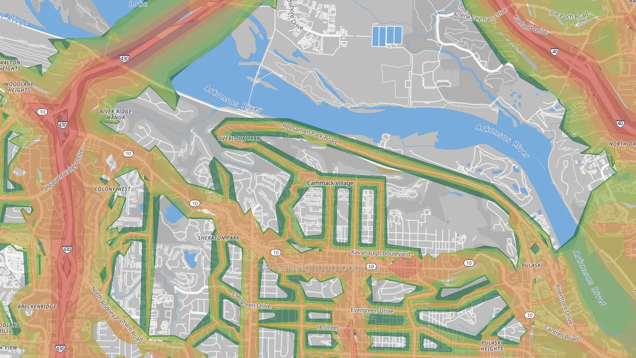 Cammack Village, AR Map of Noise Levels in Cammack Village