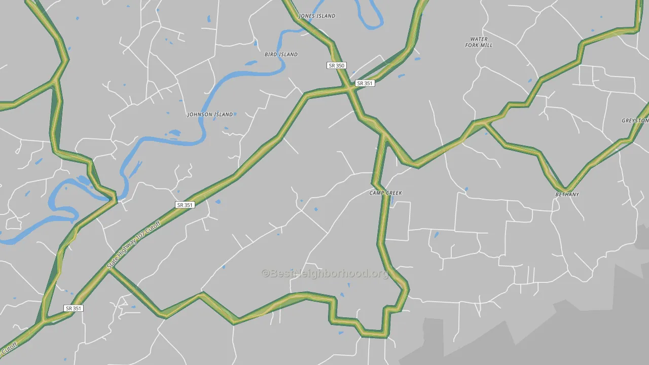 Camp Creek, TN Map of Noise Levels in Camp Creek