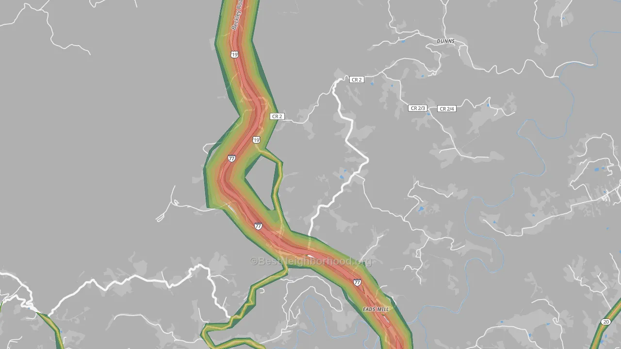 Camp Creek, WV Map of Noise Levels in Camp Creek
