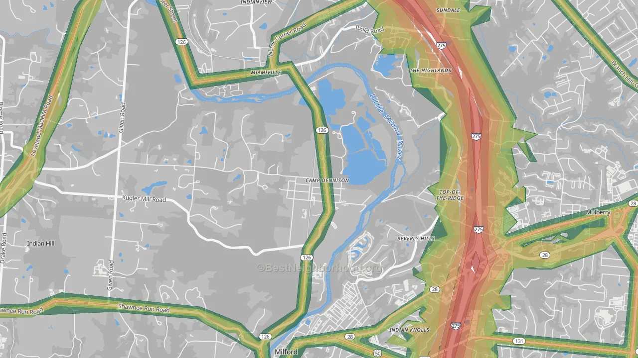 Camp Dennison, OH Map of Noise Levels in Camp Dennison