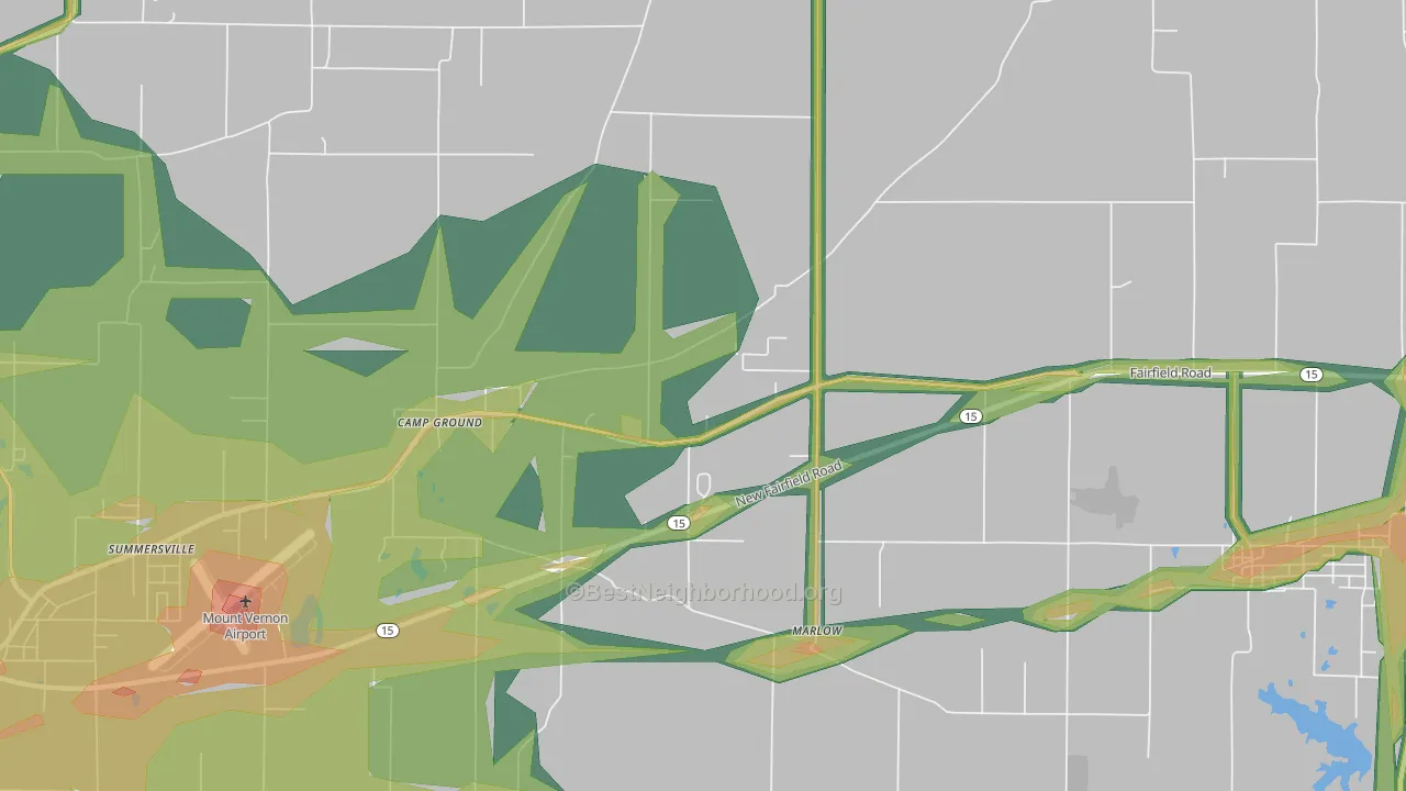 Camp Ground, IL Map of Noise Levels in Camp Ground