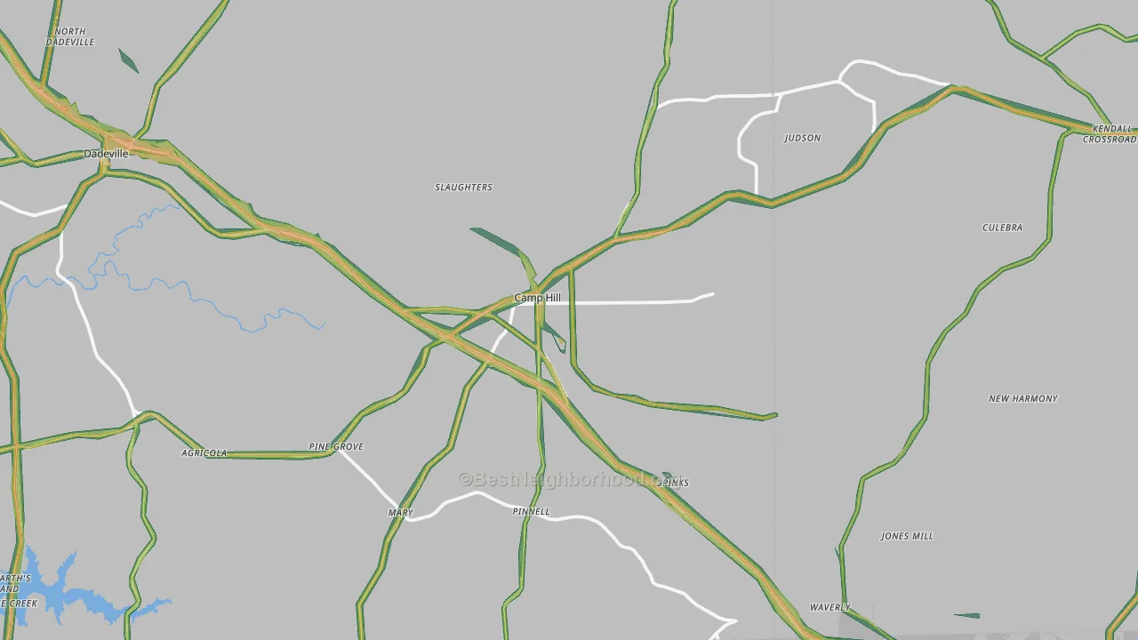 Camp Hill, AL Map of Noise Levels in Camp Hill