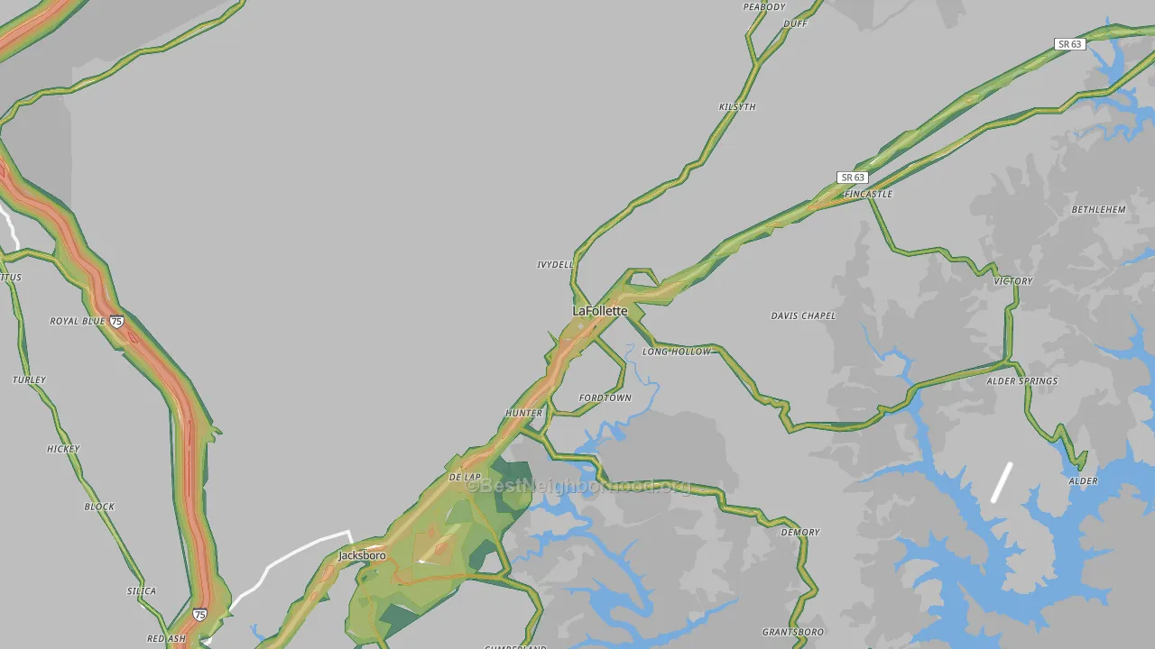 Campbell County, TN Map of Noise Levels in Campbell County