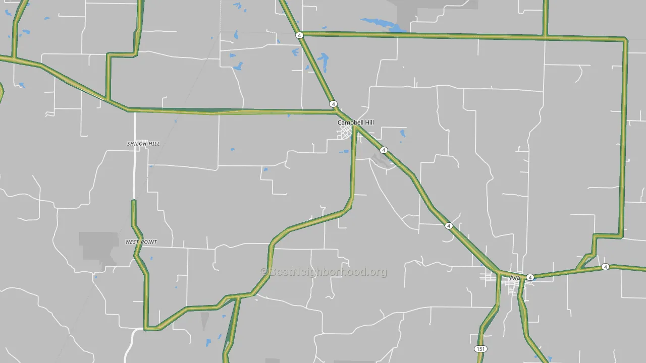 Campbell Hill, IL Map of Noise Levels in Campbell Hill