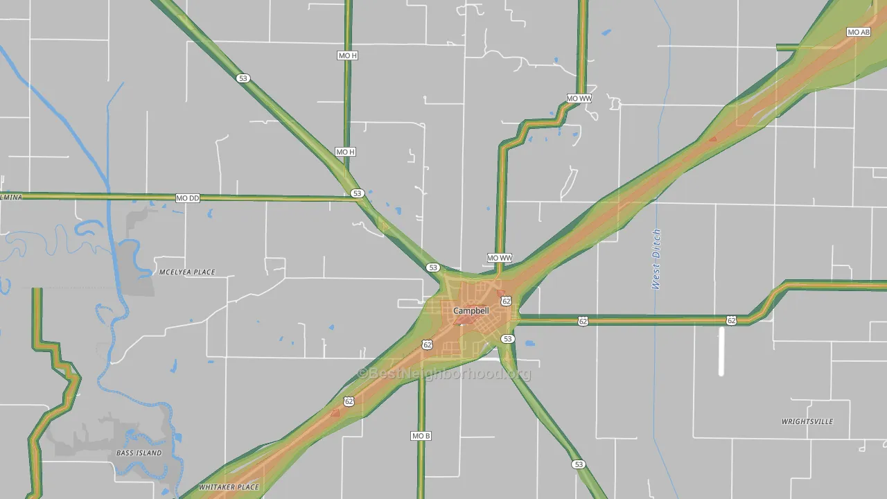 Campbell, MO Map of Noise Levels in Campbell