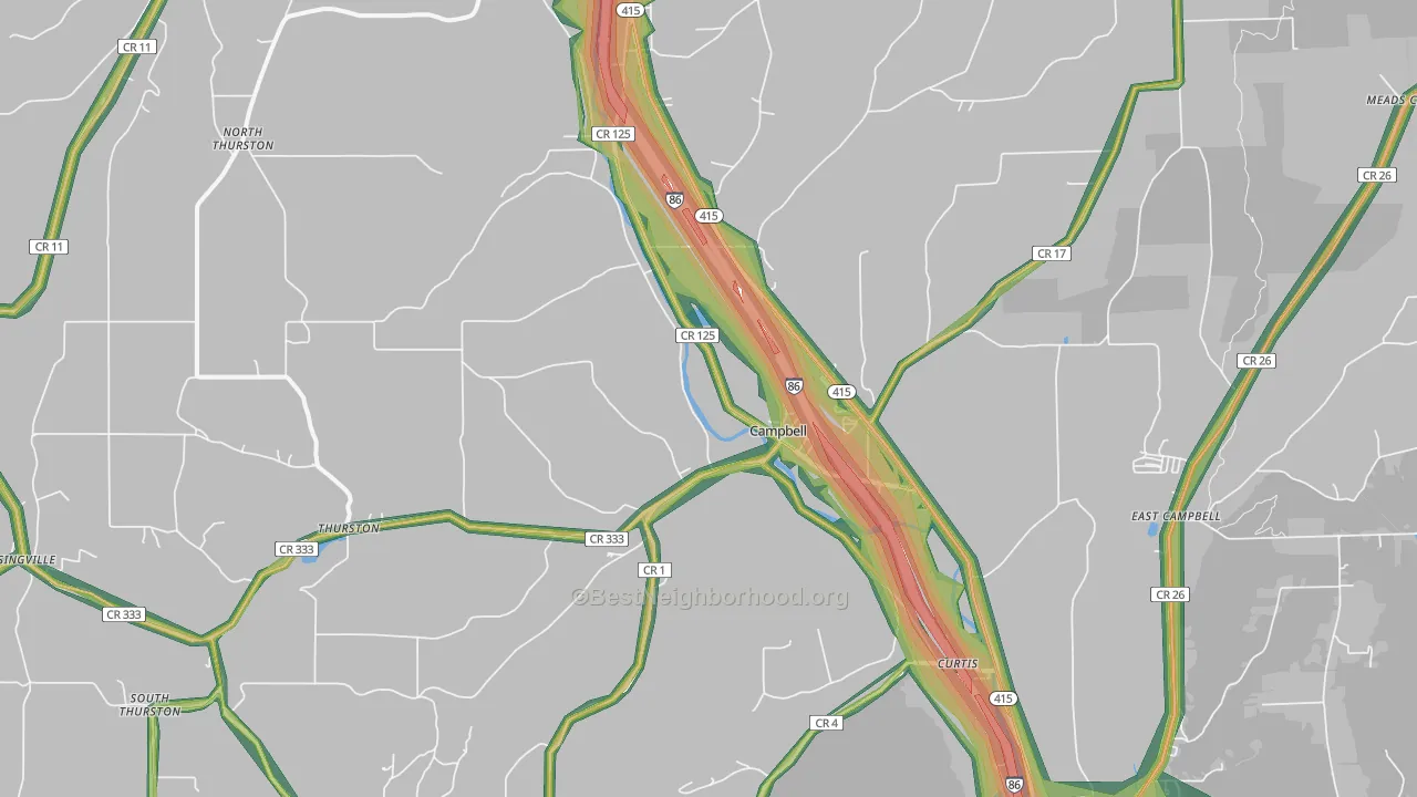 Campbell, NY Map of Noise Levels in Campbell