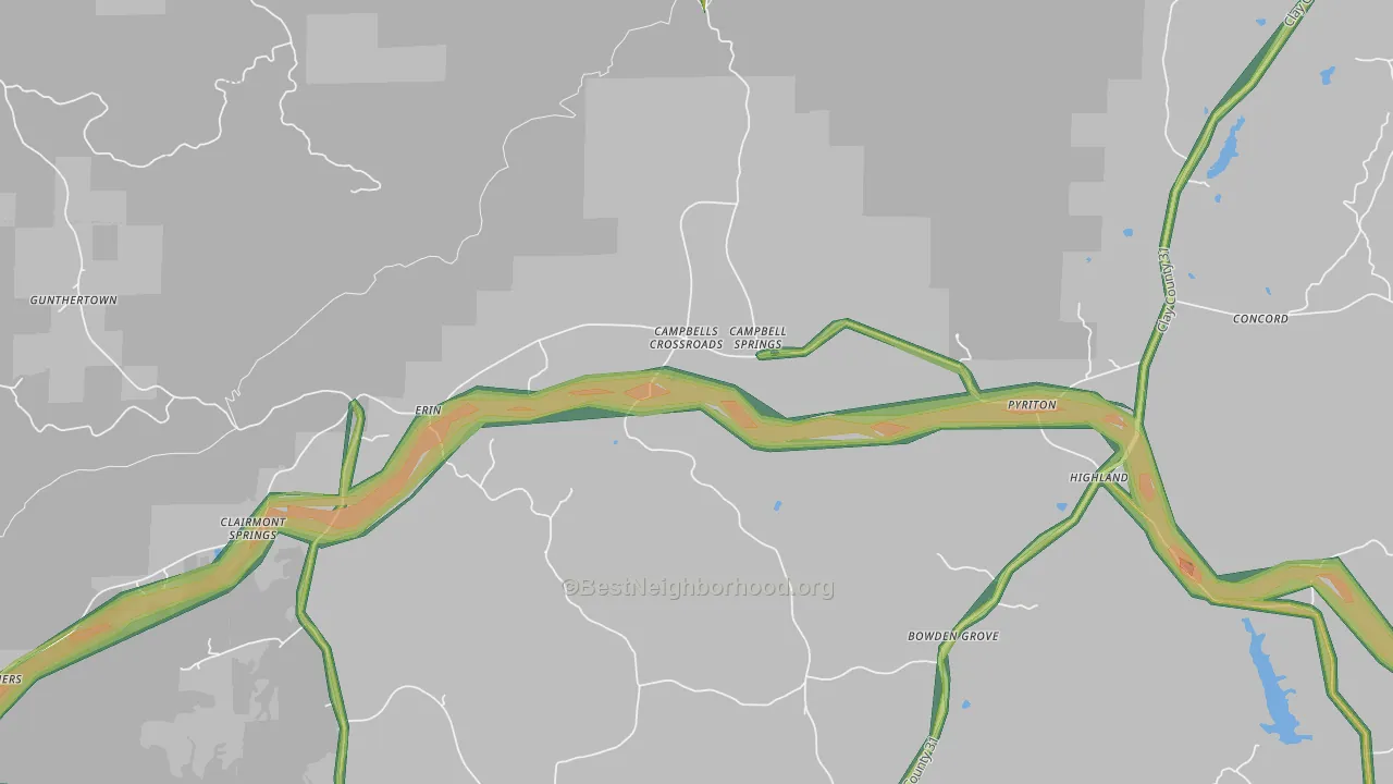 Campbells Crossroads, AL Map of Noise Levels in Campbells Crossroads