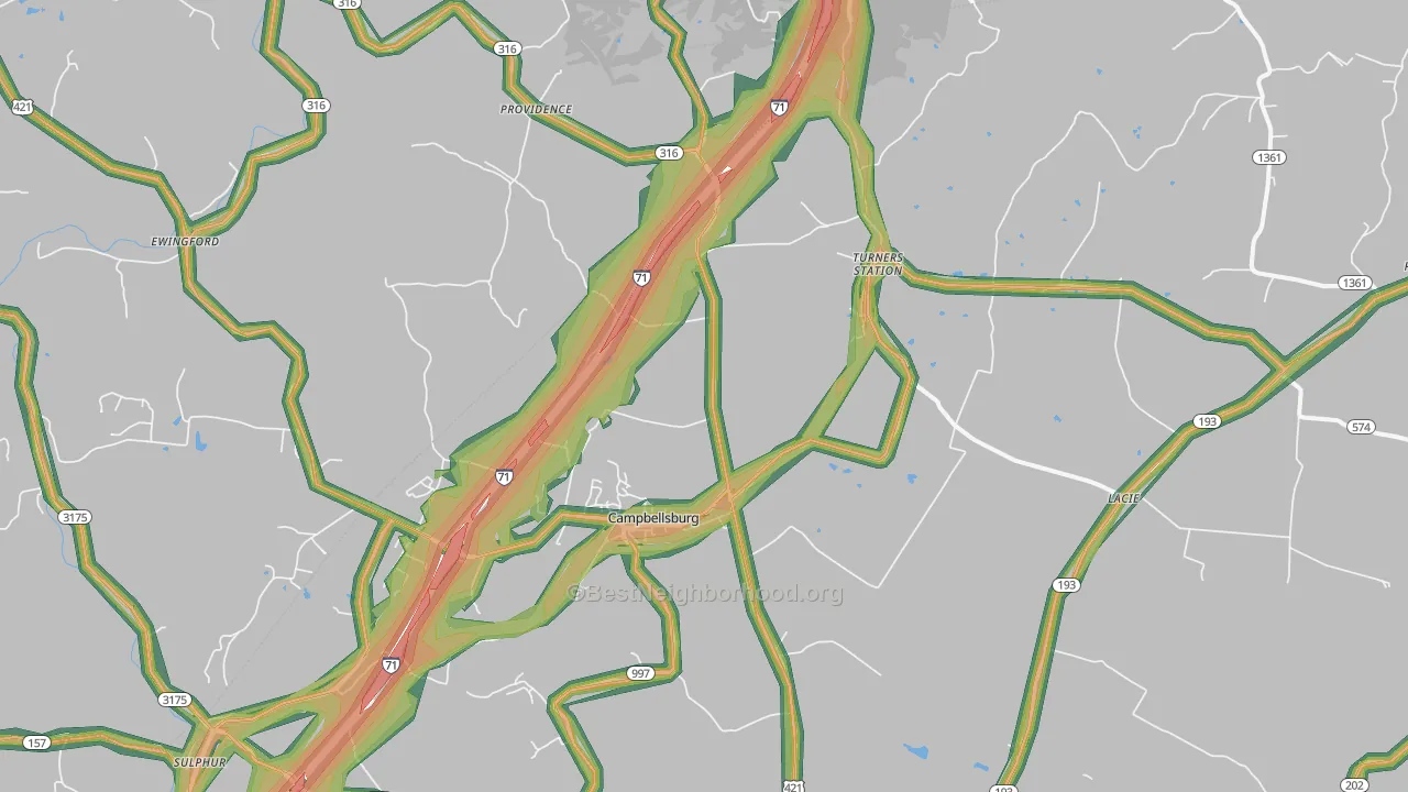 Campbellsburg, KY Map of Noise Levels in Campbellsburg