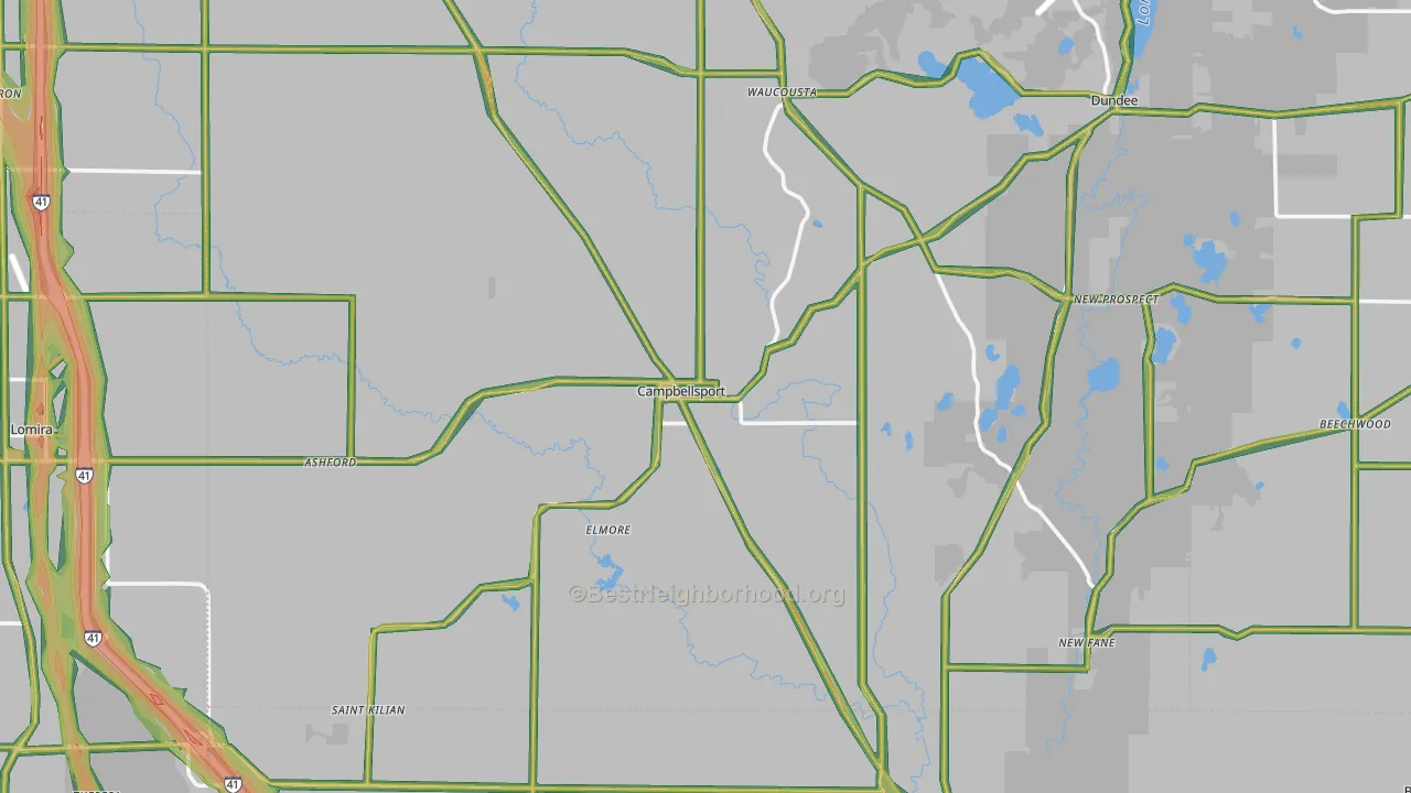 Campbellsport, WI Map of Noise Levels in Campbellsport