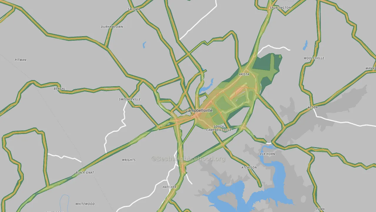 Campbellsville, KY Map of Noise Levels in Campbellsville