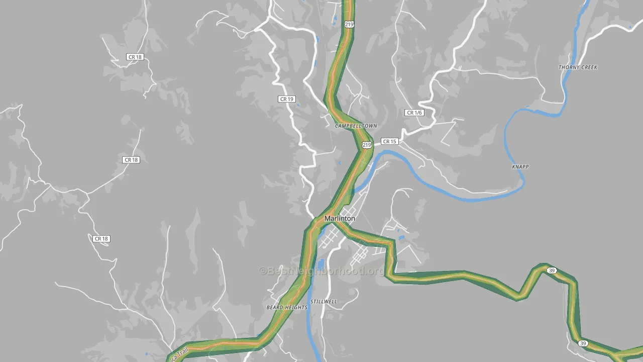 Campbelltown, WV Map of Noise Levels in Campbelltown