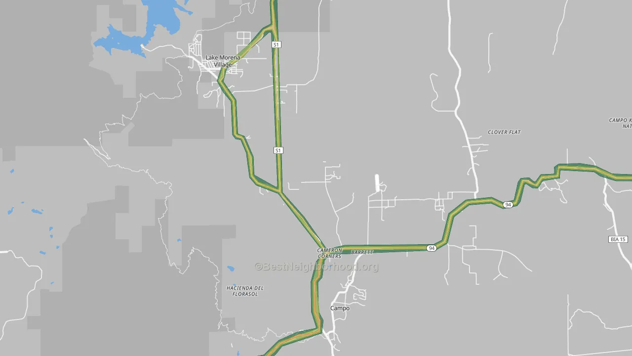 Campo, CA Map of Noise Levels in Campo