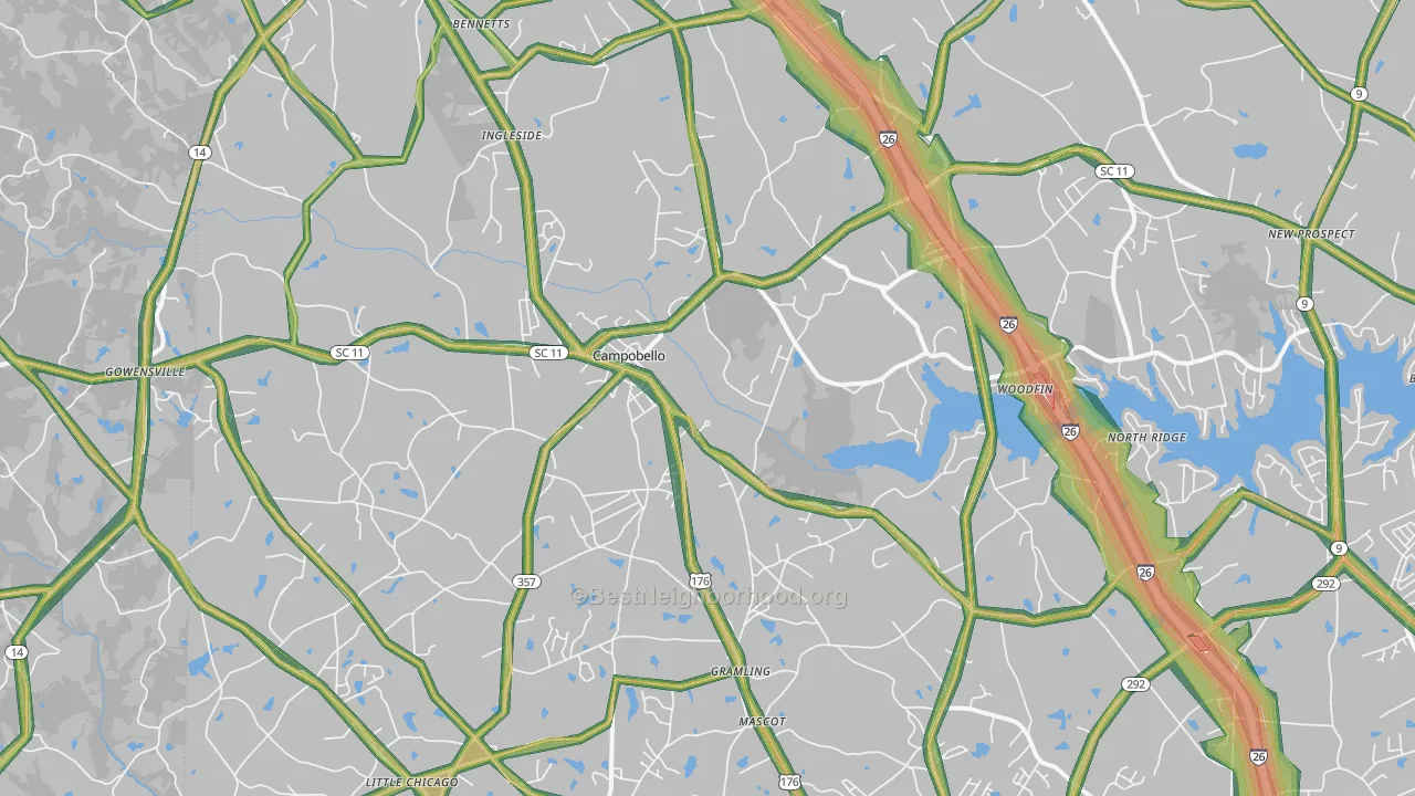 Campobello, SC Map of Noise Levels in Campobello